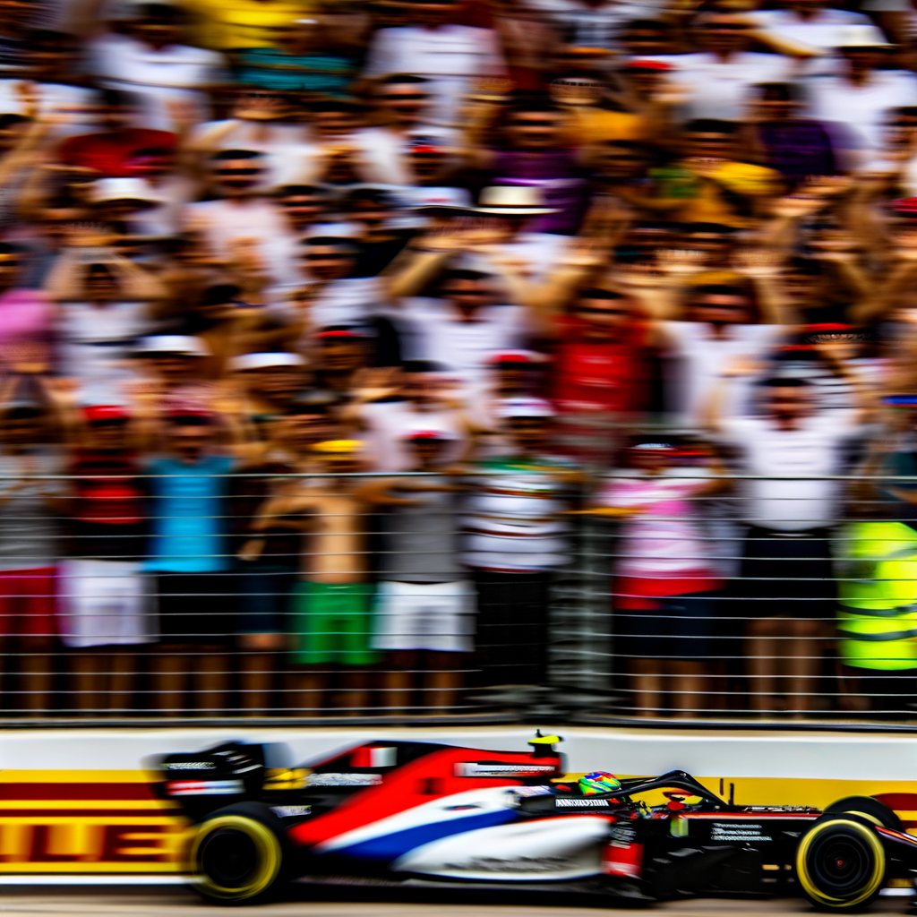 A close-up shot of a Formula One car zooming past a cheering crowd.