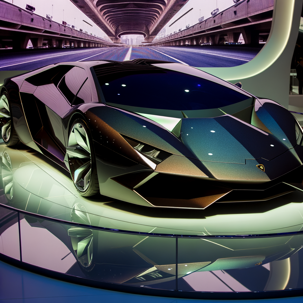 A sleek, futuristic Lamborghini on display.