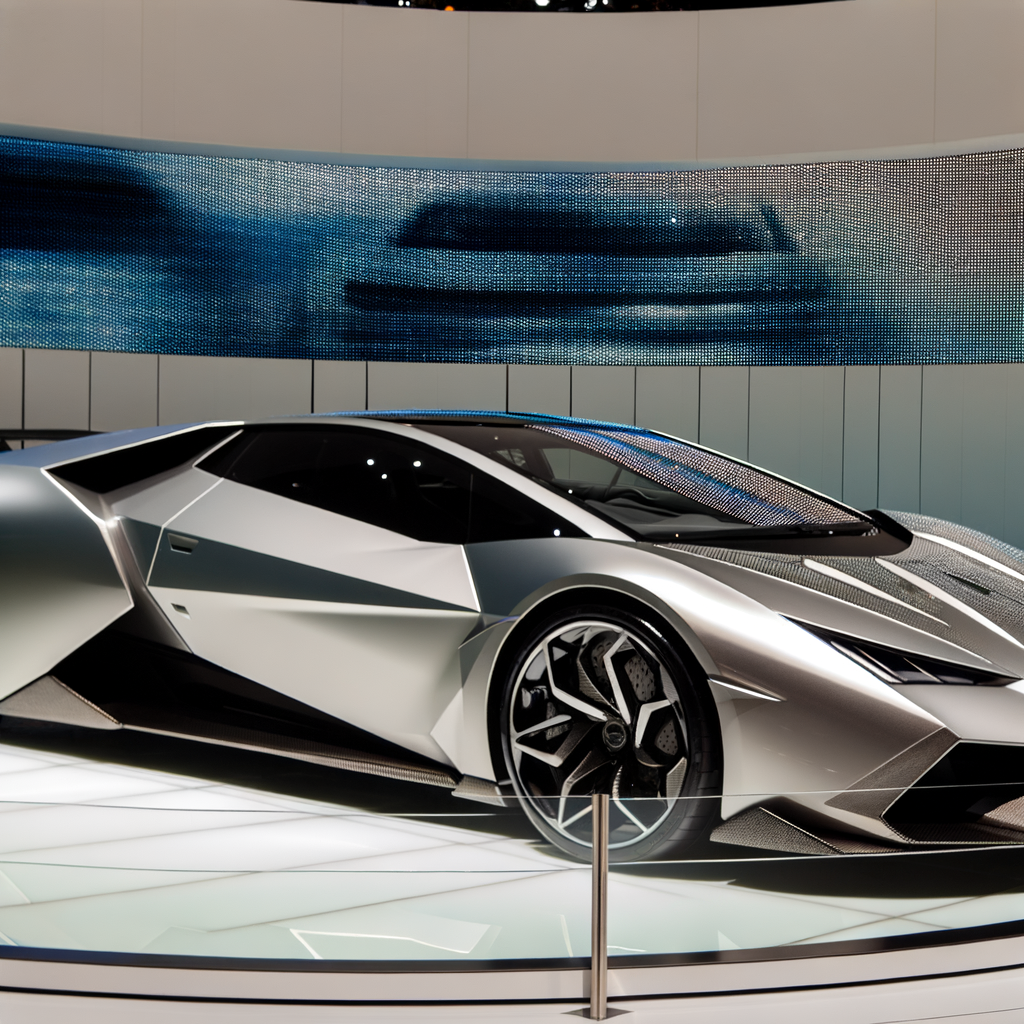 A sleek, hybrid Lamborghini on display.