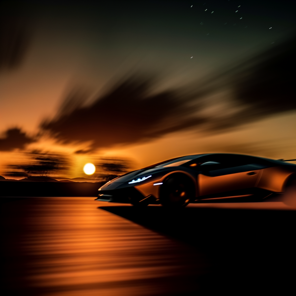 A sleek, hybrid Lamborghini speeding through sunset.