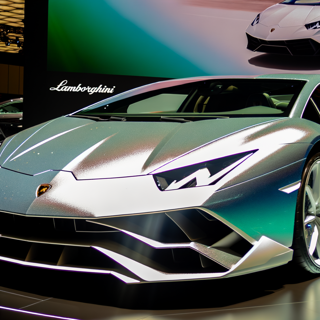A sleek Lamborghini hybrid on display.