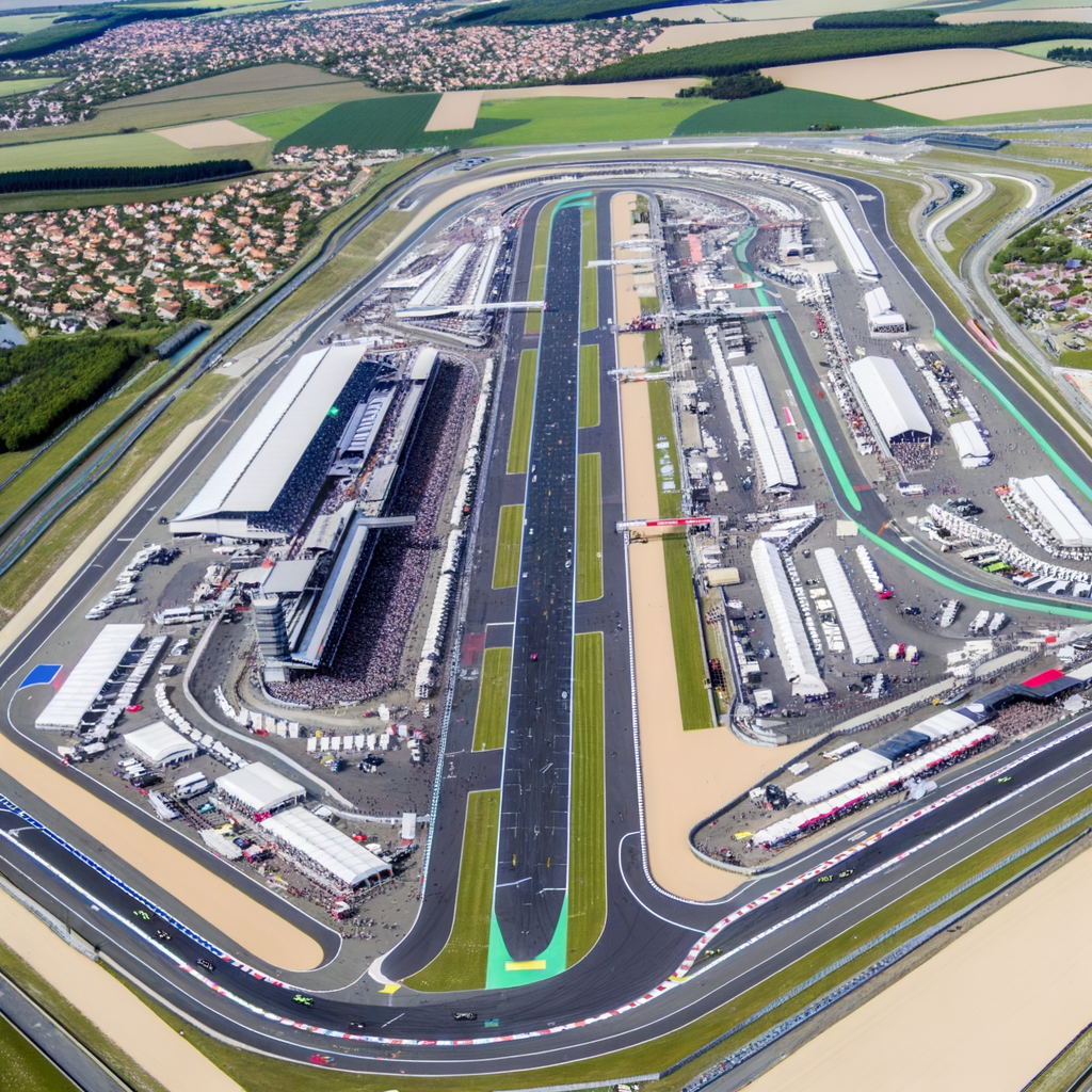 Aerial view of Le Mans race circuit.