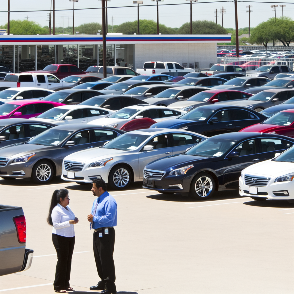 Dealership lot brimming with diverse vehicles.