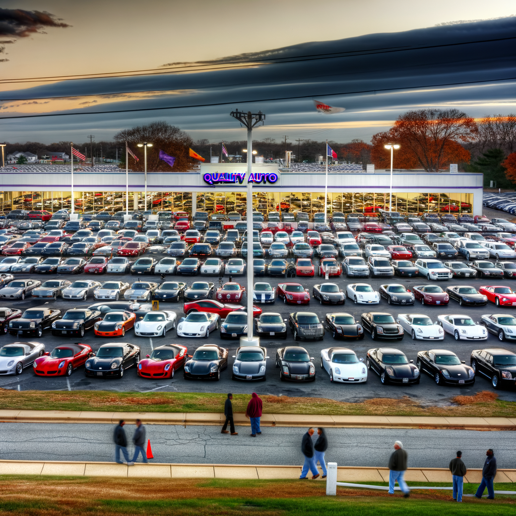 Dealership lot brimming with diverse vehicles.