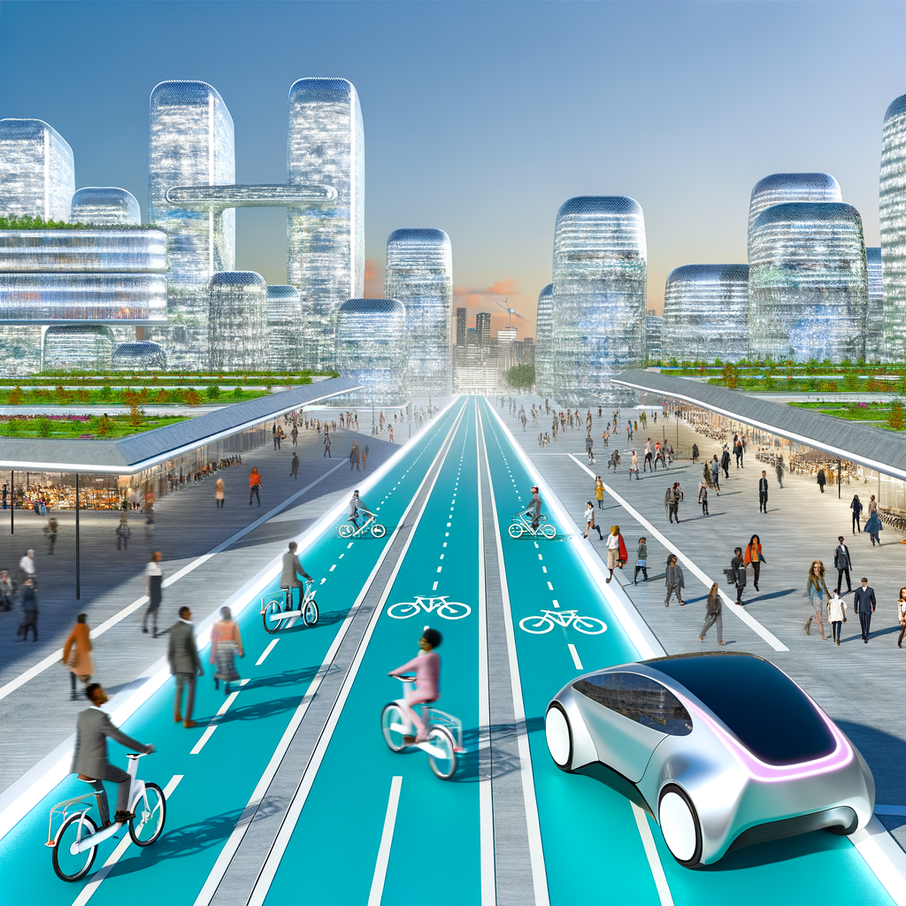 Electric cars and bikes shaping future cityscape.