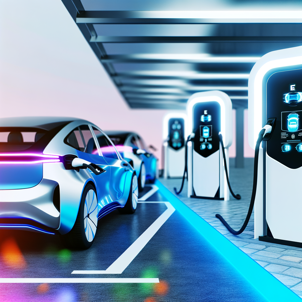 Electric cars charging, autonomous driving future.