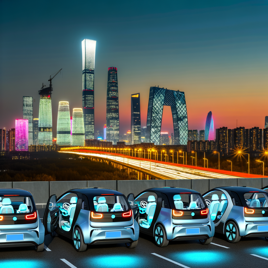 Electric cars illuminate China's futuristic skyline.