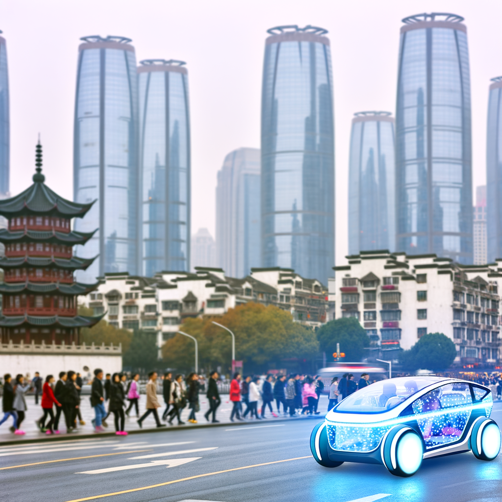 Electric cars navigate through bustling Beijing.