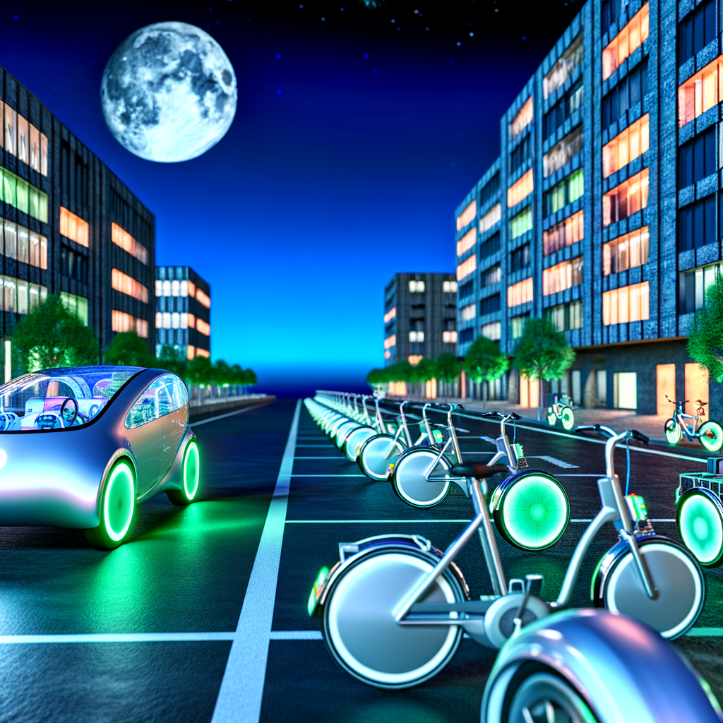 Electric vehicles and bikes transform cityscape.