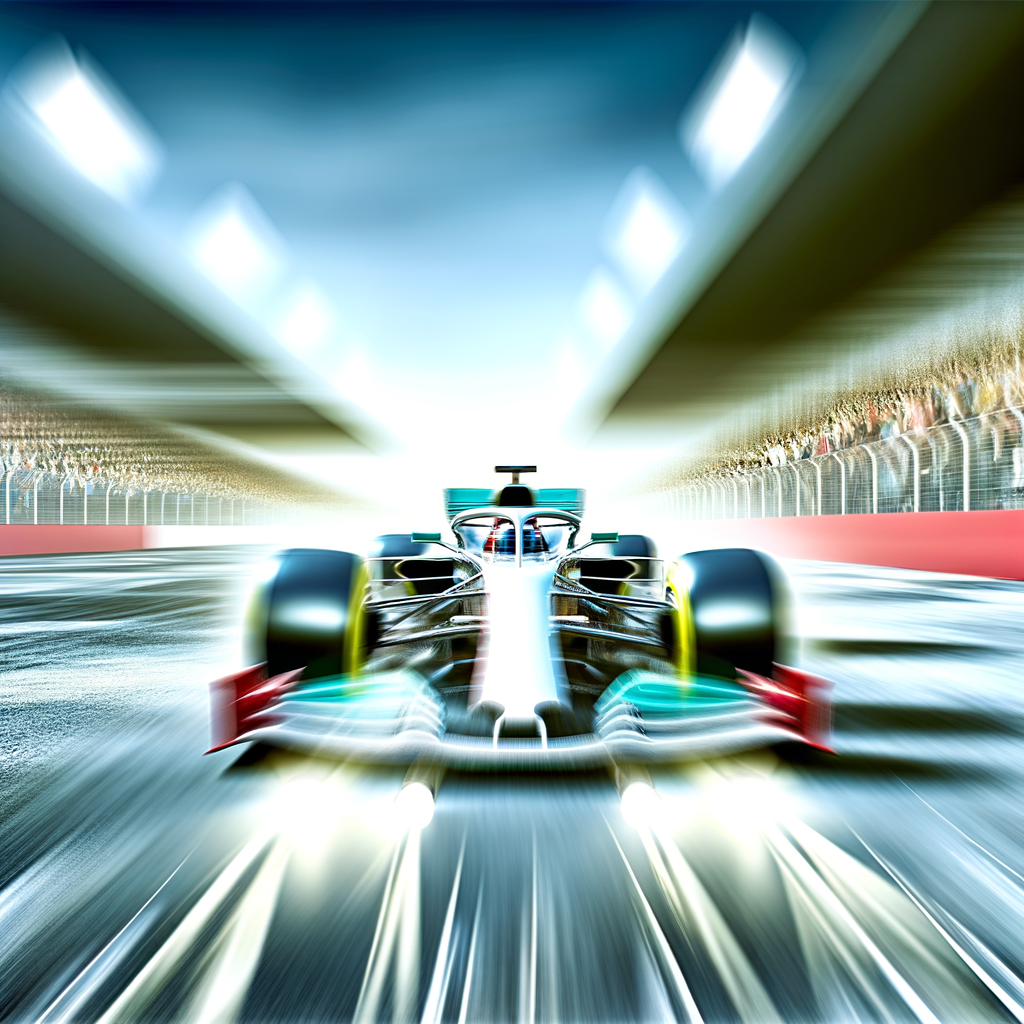 Formula 1 car streaks by, innovation embodied.