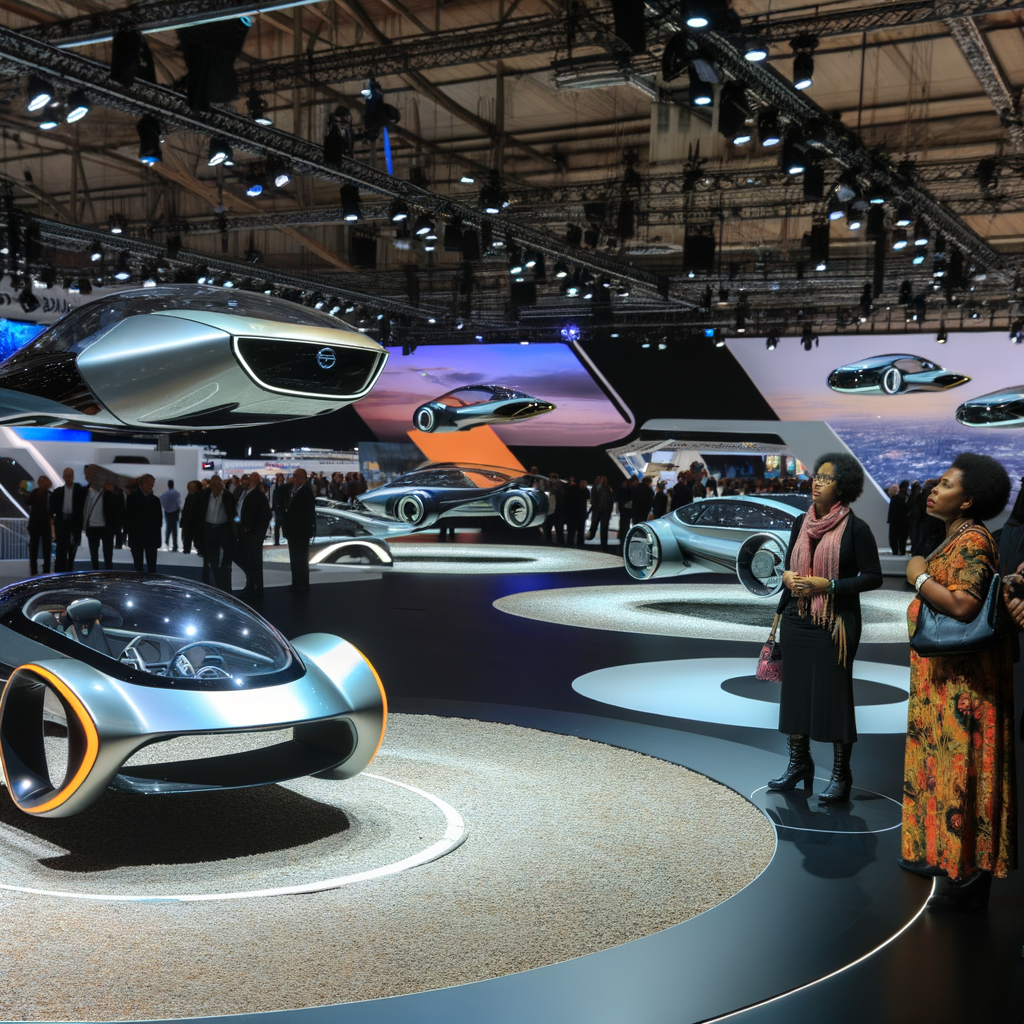 Futuristic cars showcasing innovation at auto show.