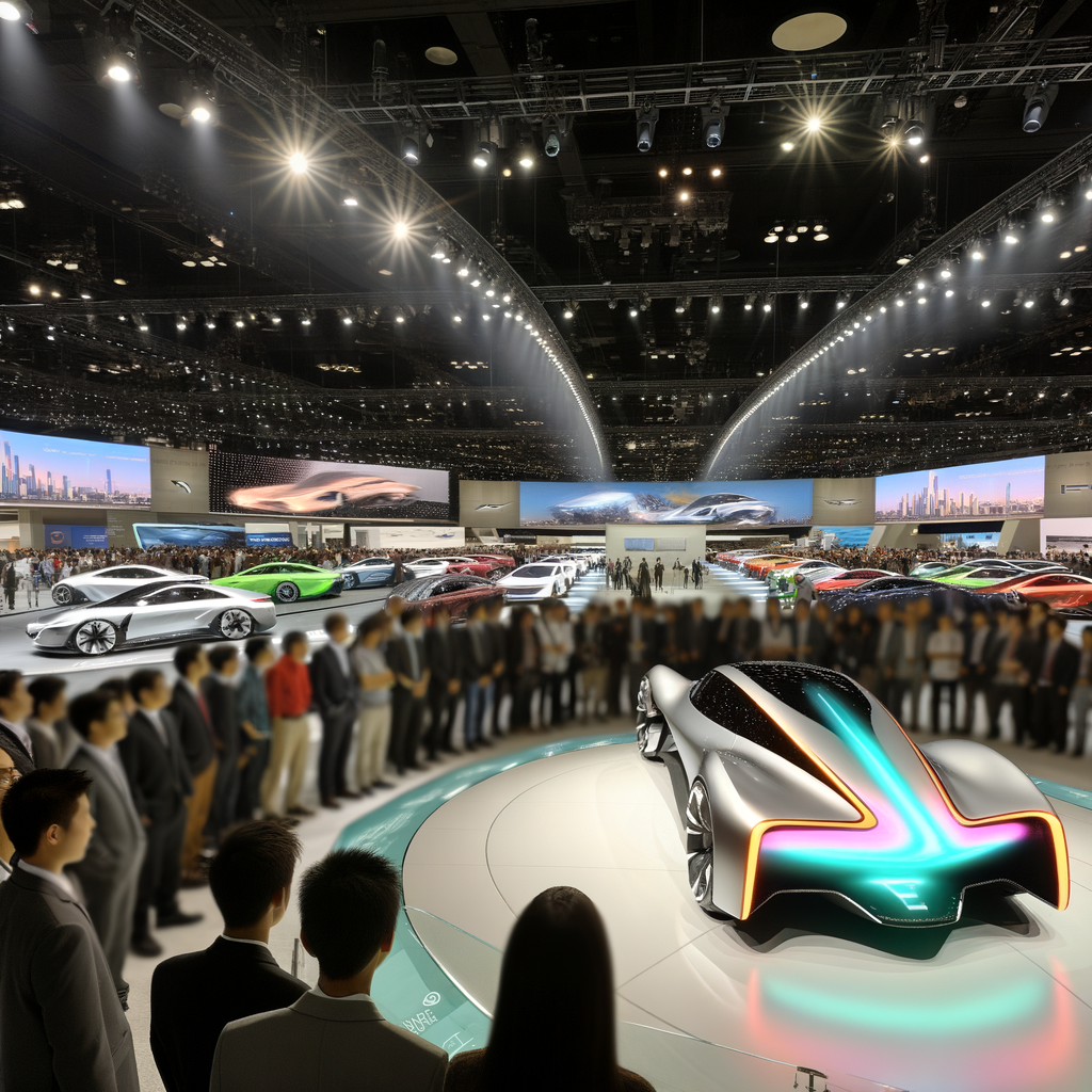 Futuristic cars showcasing innovation at auto show.