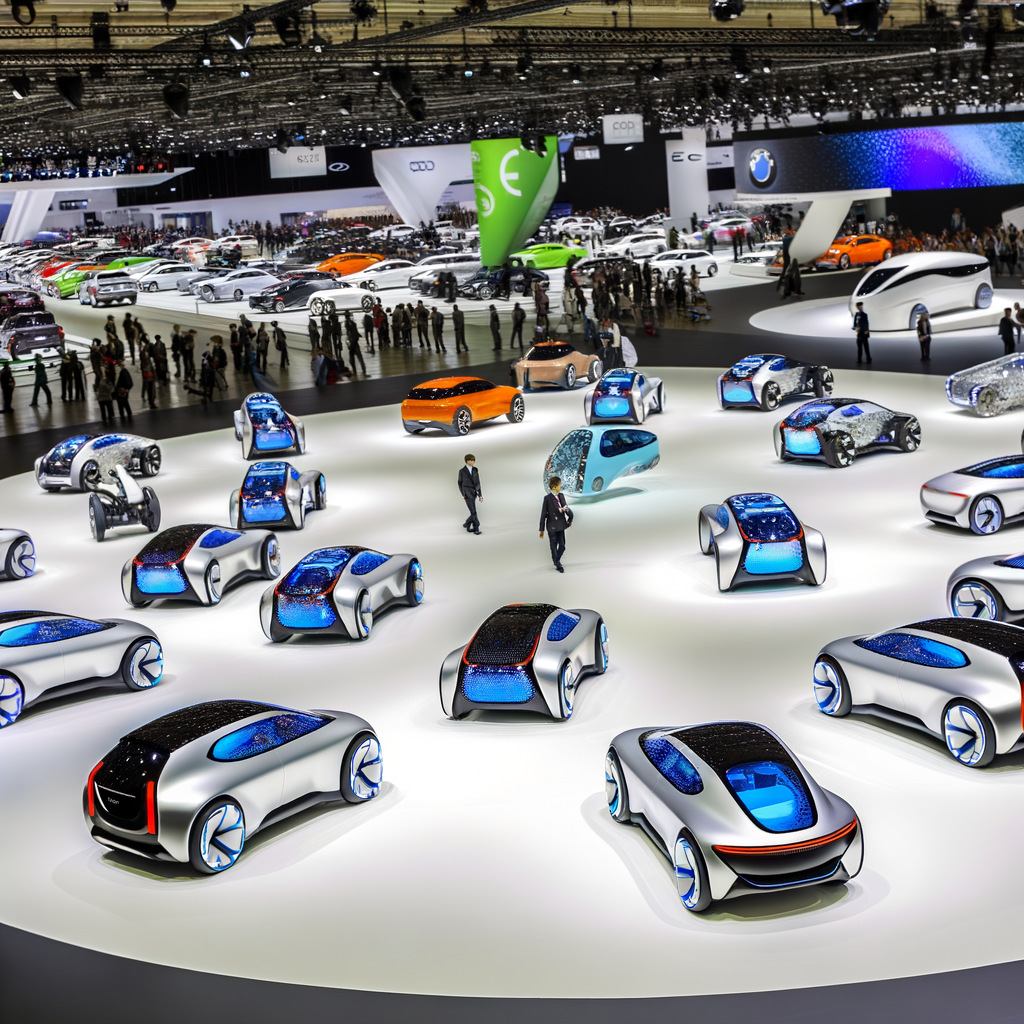 Futuristic cars showcasing innovation at auto show.