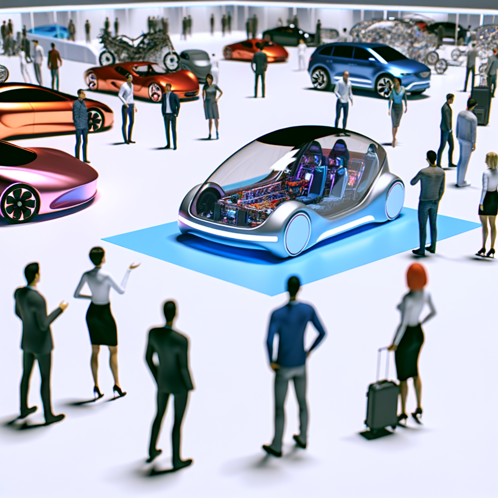 Futuristic cars showcasing technology at auto show.