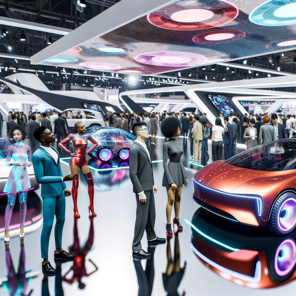 Futuristic cars showcasing technology at auto show.