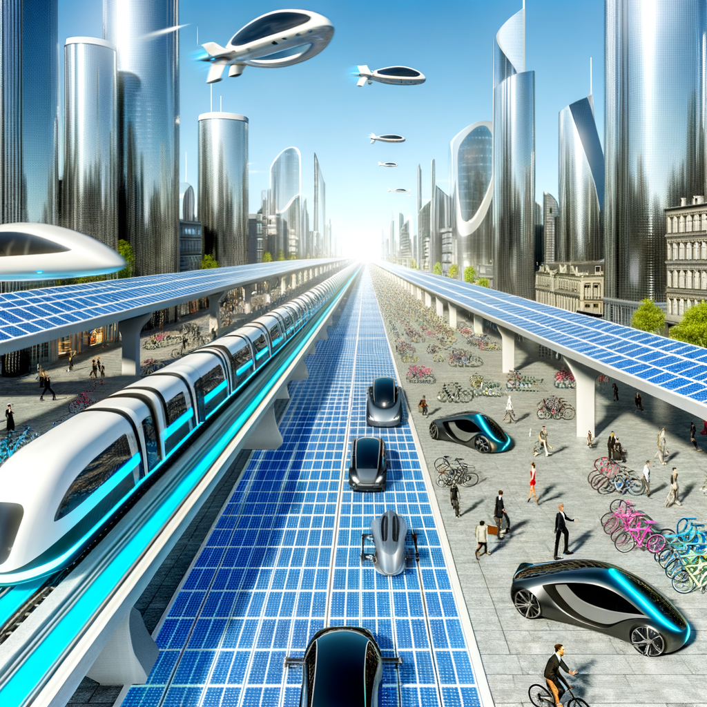 Futuristic cityscape with diverse mobility solutions.