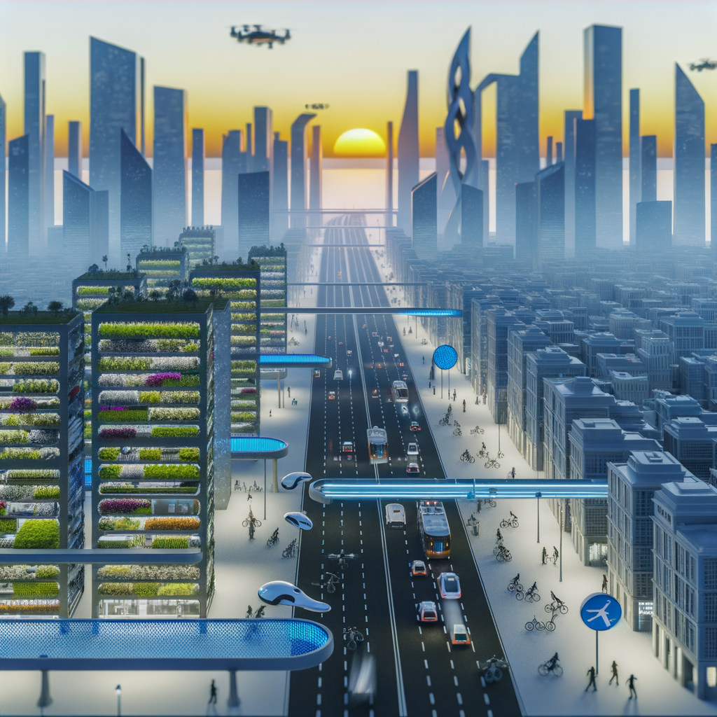 Futuristic cityscape with diverse mobility options.