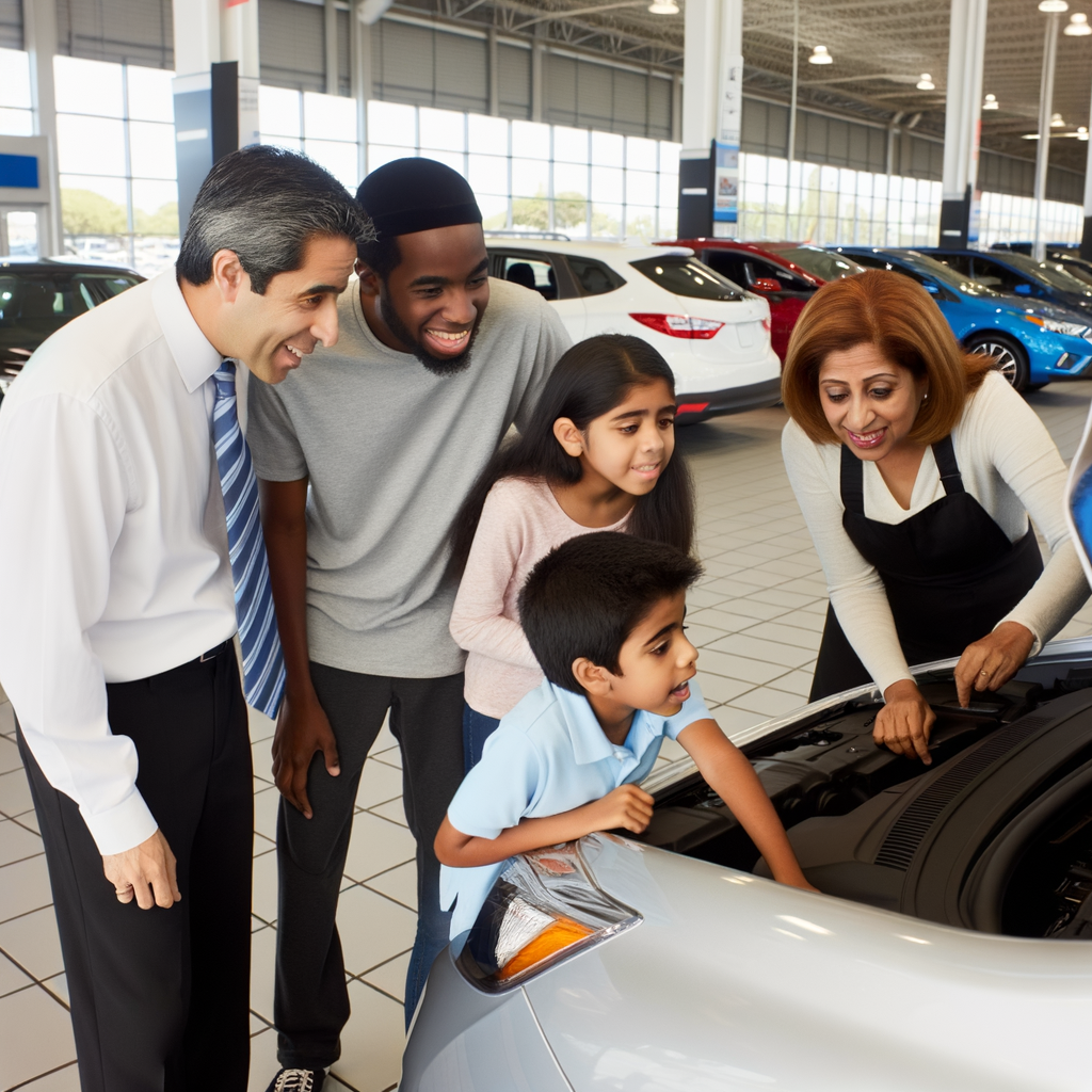 Happy family choosing car at dealership