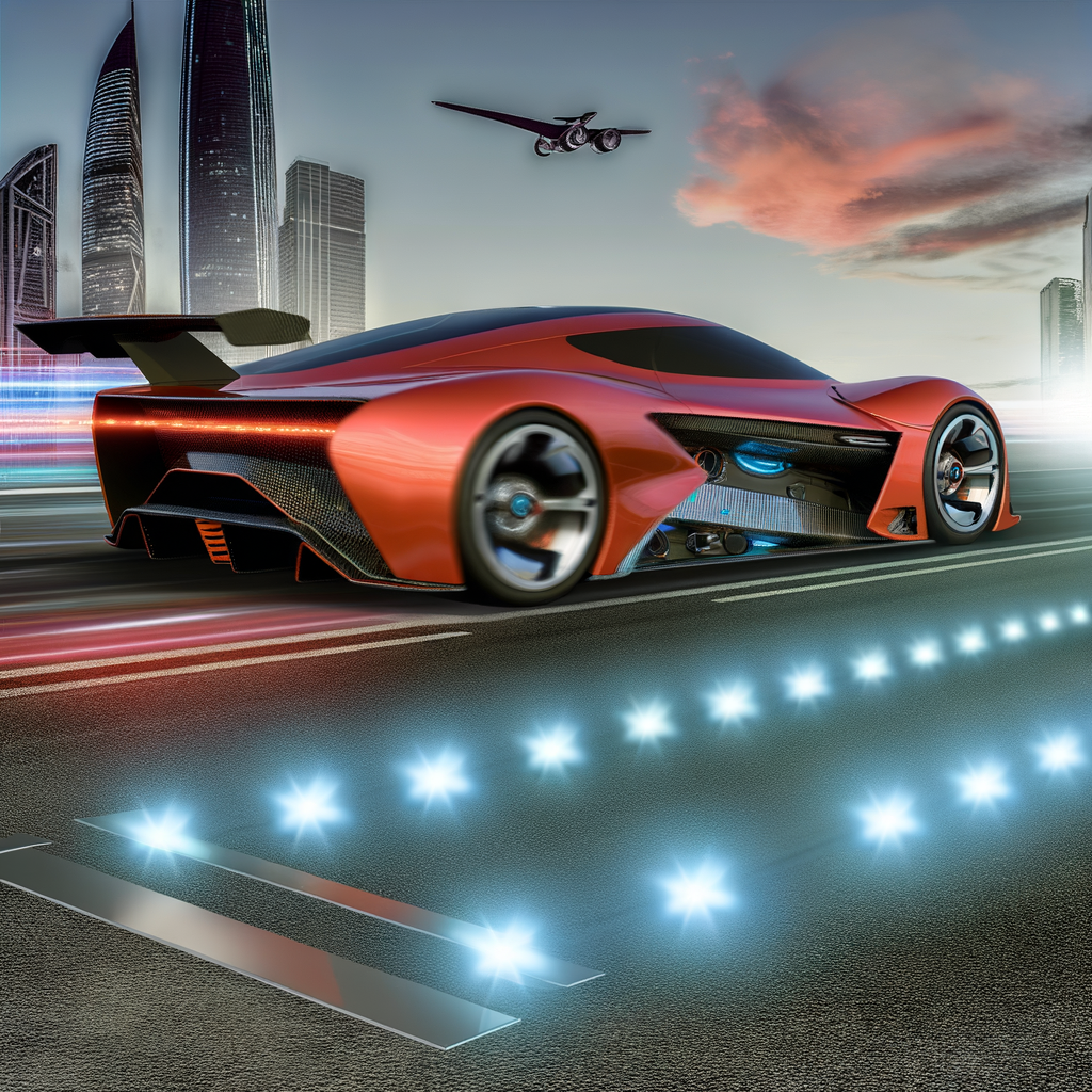 Lamborghini hybrid supercar on futuristic road.