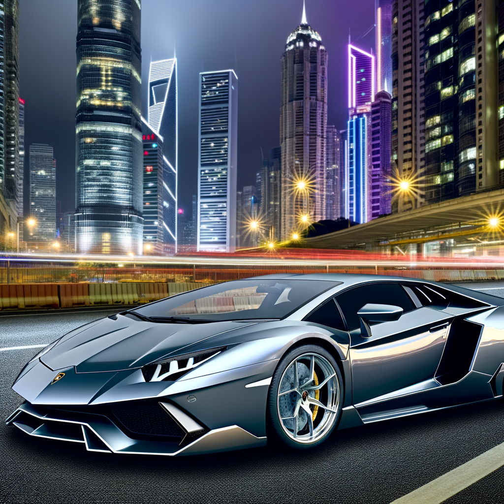 Lamborghini supercar in sleek urban setting.