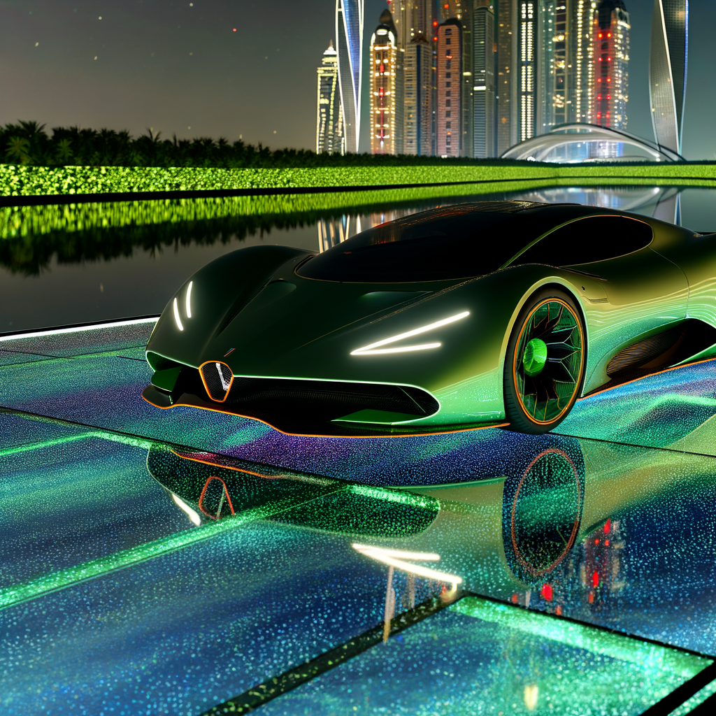 Sleek Lamborghini supercar on futuristic road.