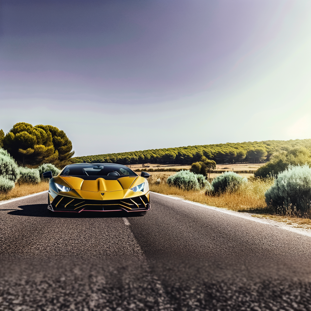 Sleek Lamborghini supercar on open road.