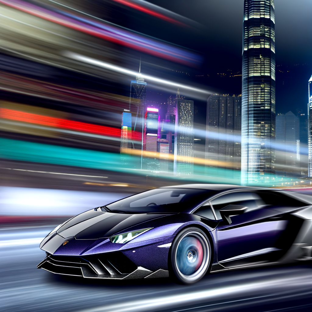 A sleek Lamborghini speeding through cityscape.