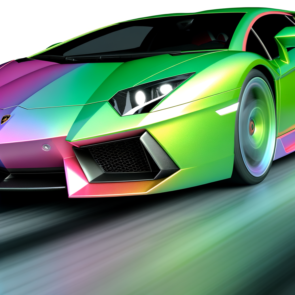 A sleek Lamborghini supercar speeding forward.