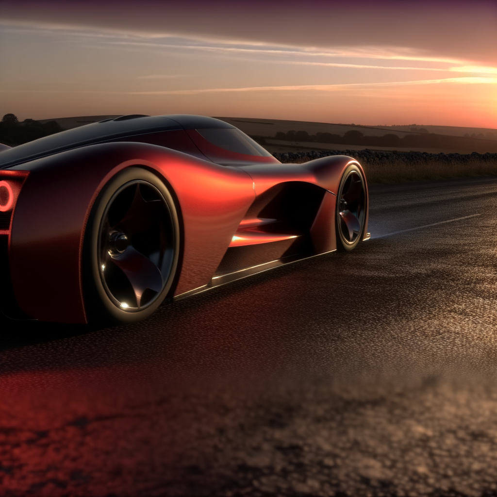 Ferrari hypercar glistening in sunset light.