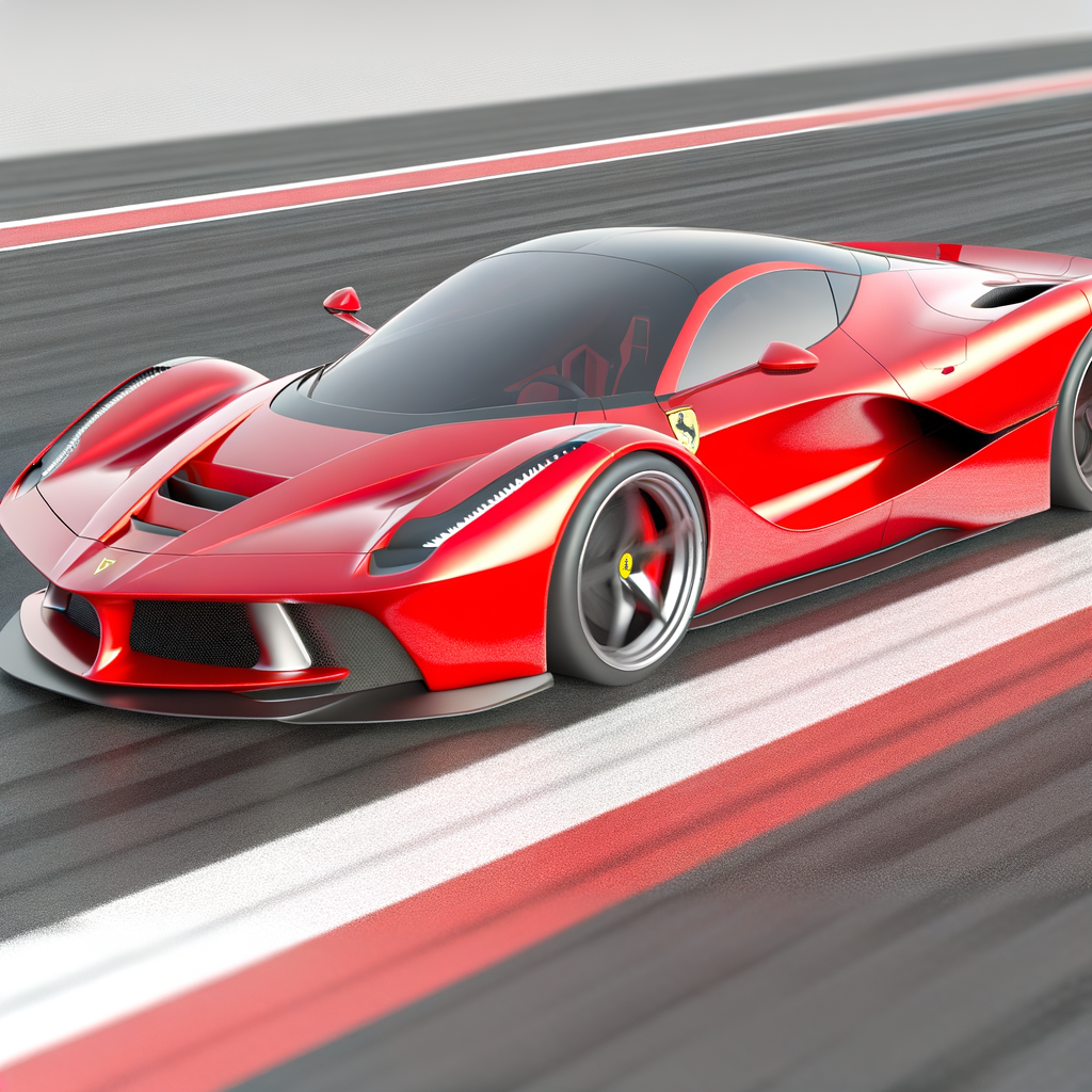Ferrari, red, sleek, futuristic, racetrack, stunning.