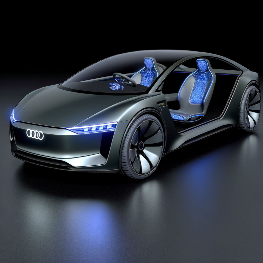Futuristic Audi EV with AI interface.