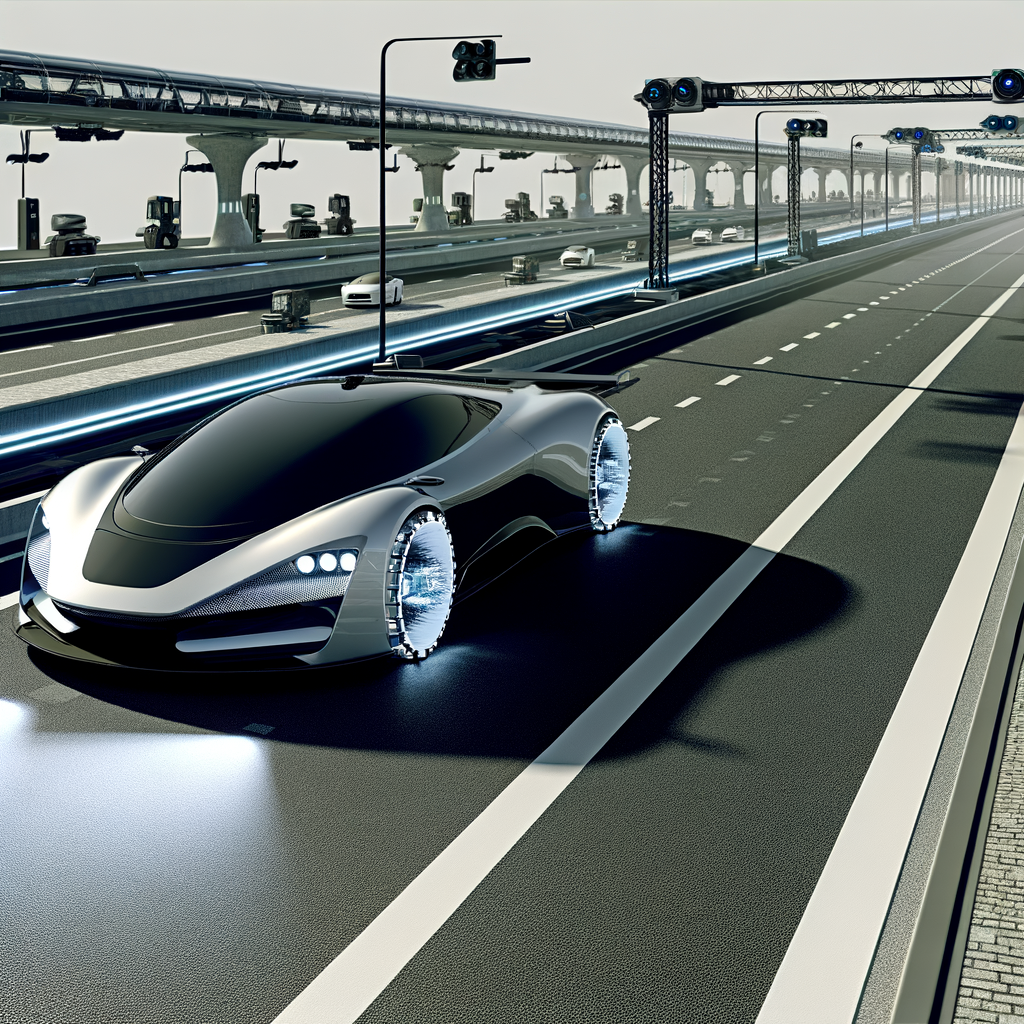 Lamborghini hybrid supercar on futuristic highway.