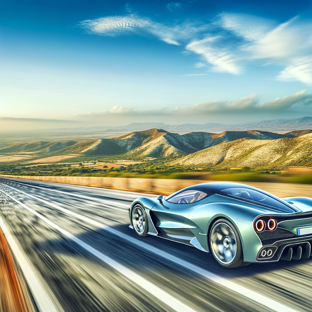Lamborghini supercar gliding on scenic highway.