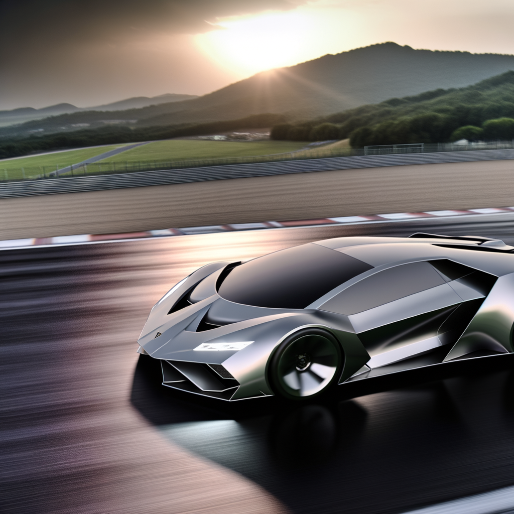 Lamborghini's futuristic supercar on scenic track.