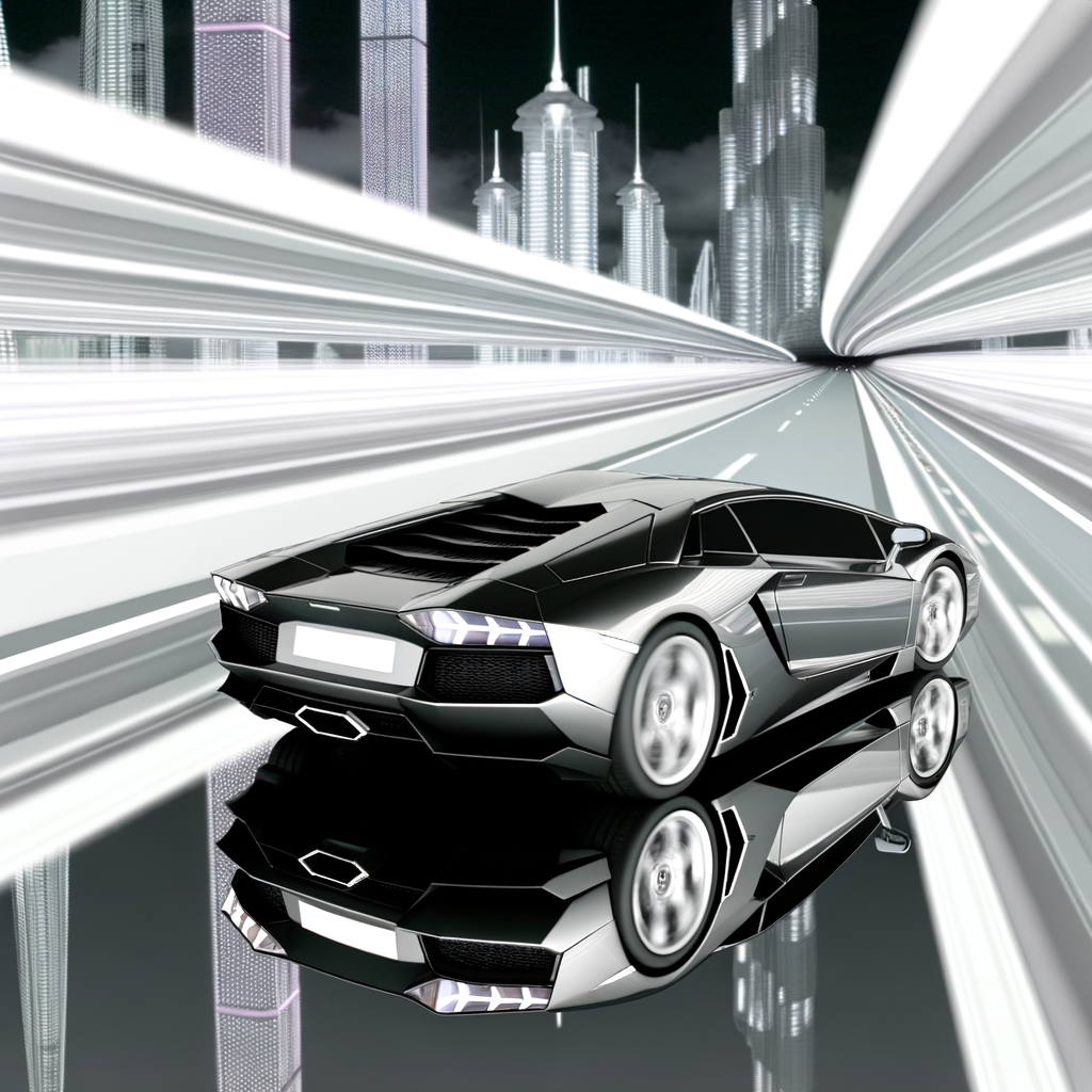 Sleek Lamborghini supercar on futuristic highway.