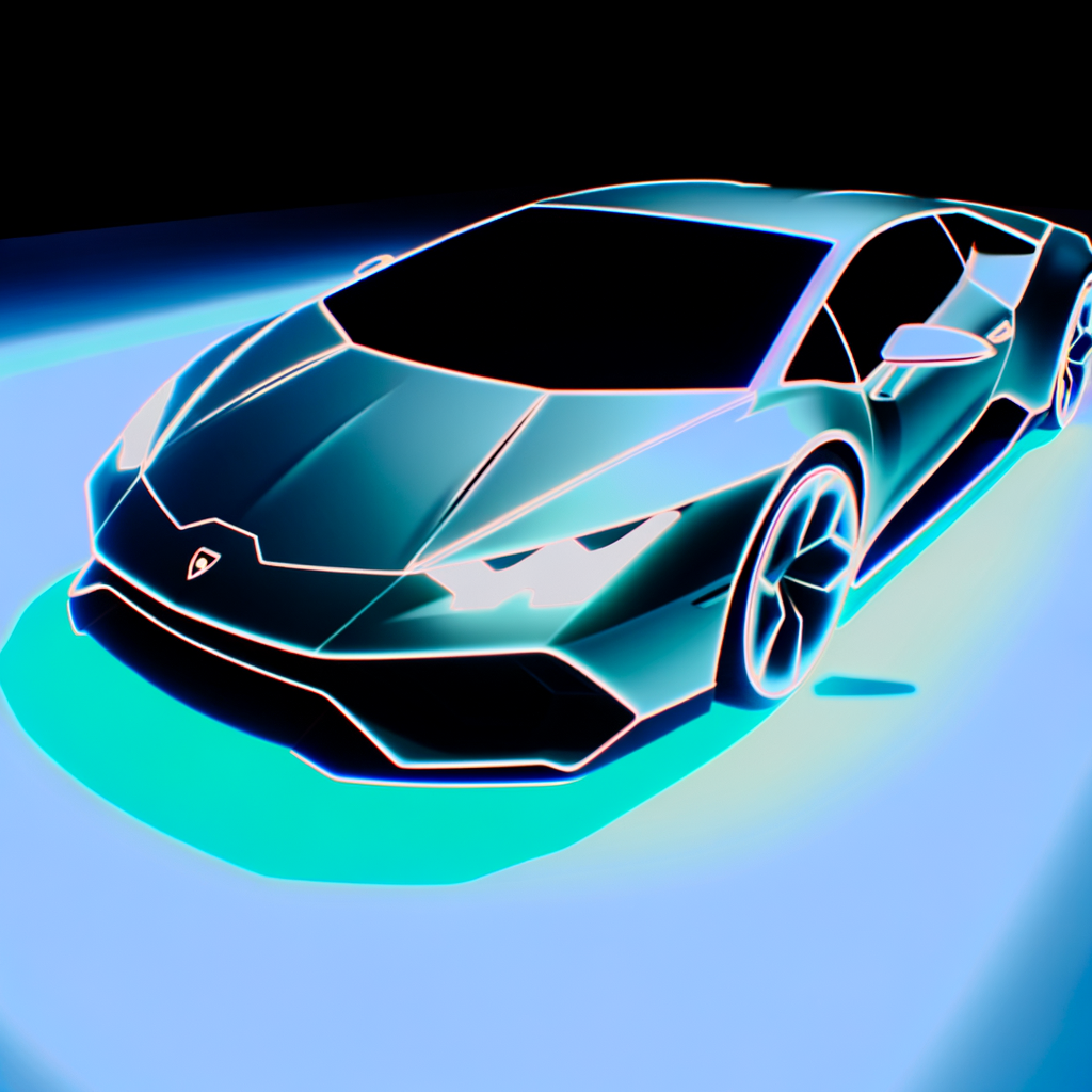 A sleek, futuristic Lamborghini supercar glowing.