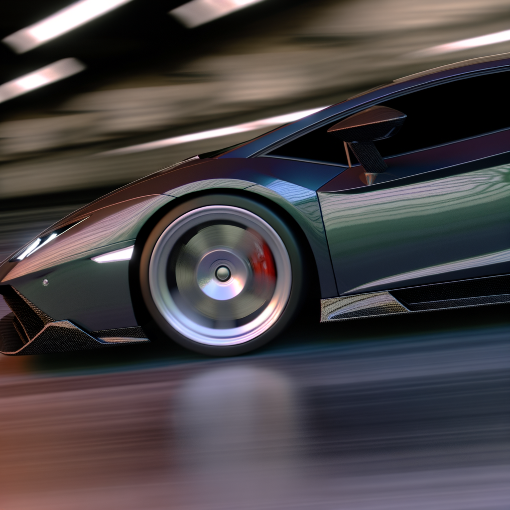 A sleek Lamborghini supercar in motion.