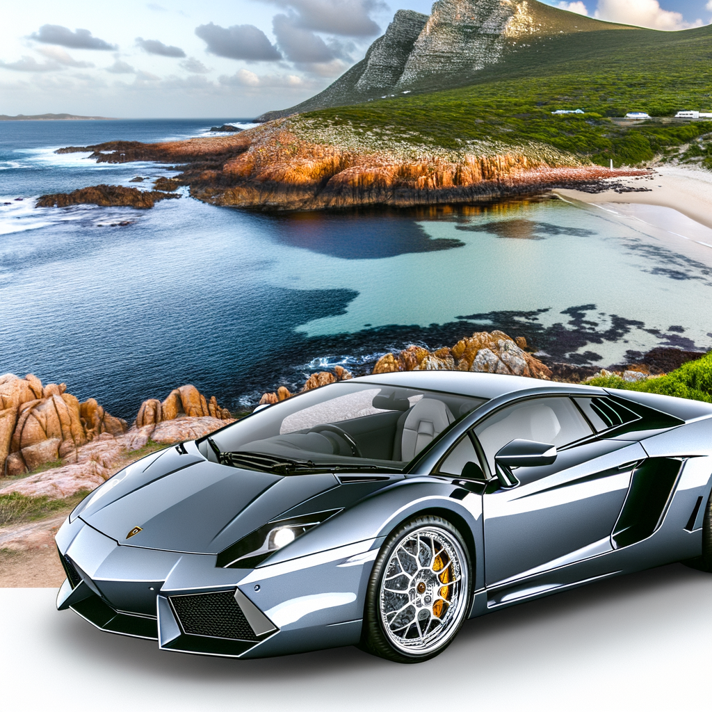 An elegant Lamborghini beside scenic coastline.