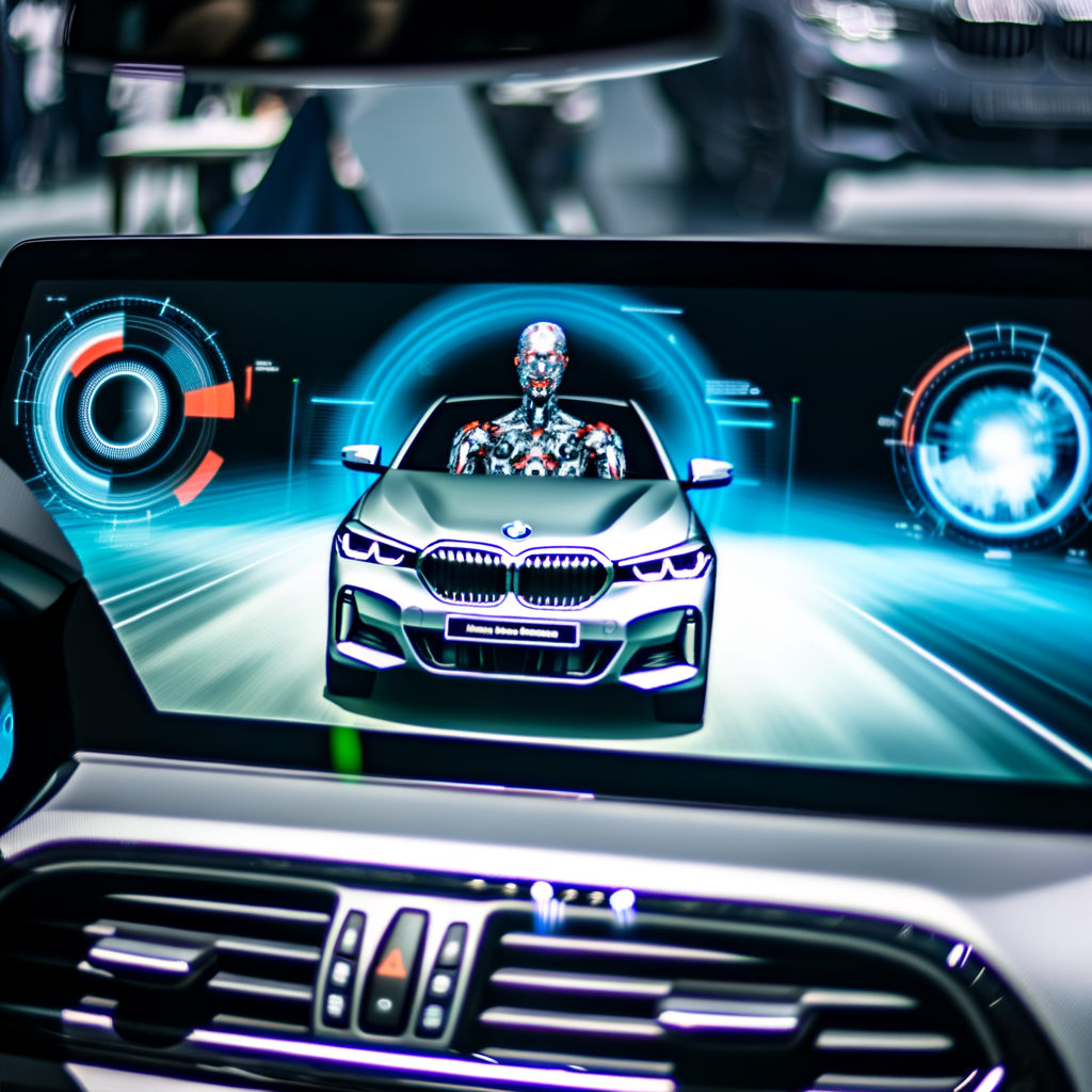 BMW car with AI interface display.