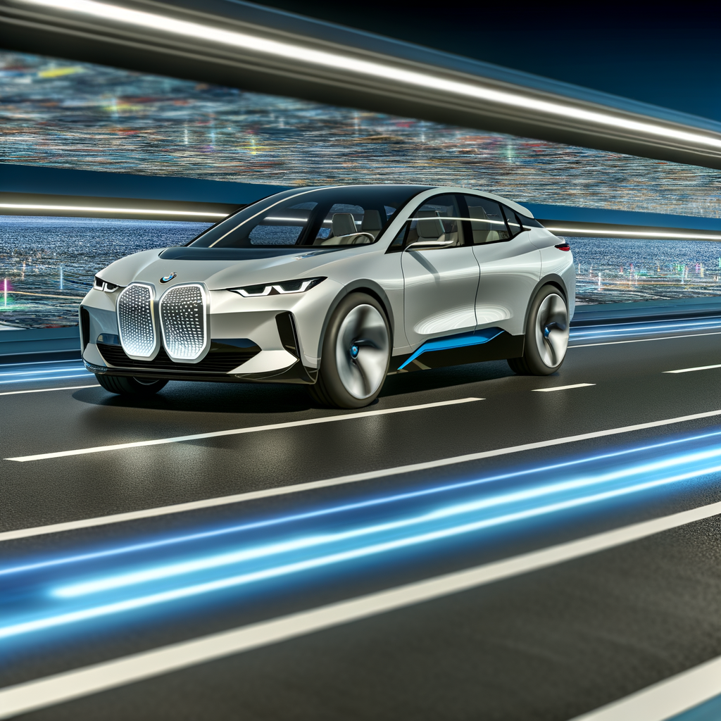 BMW iX on a futuristic road.