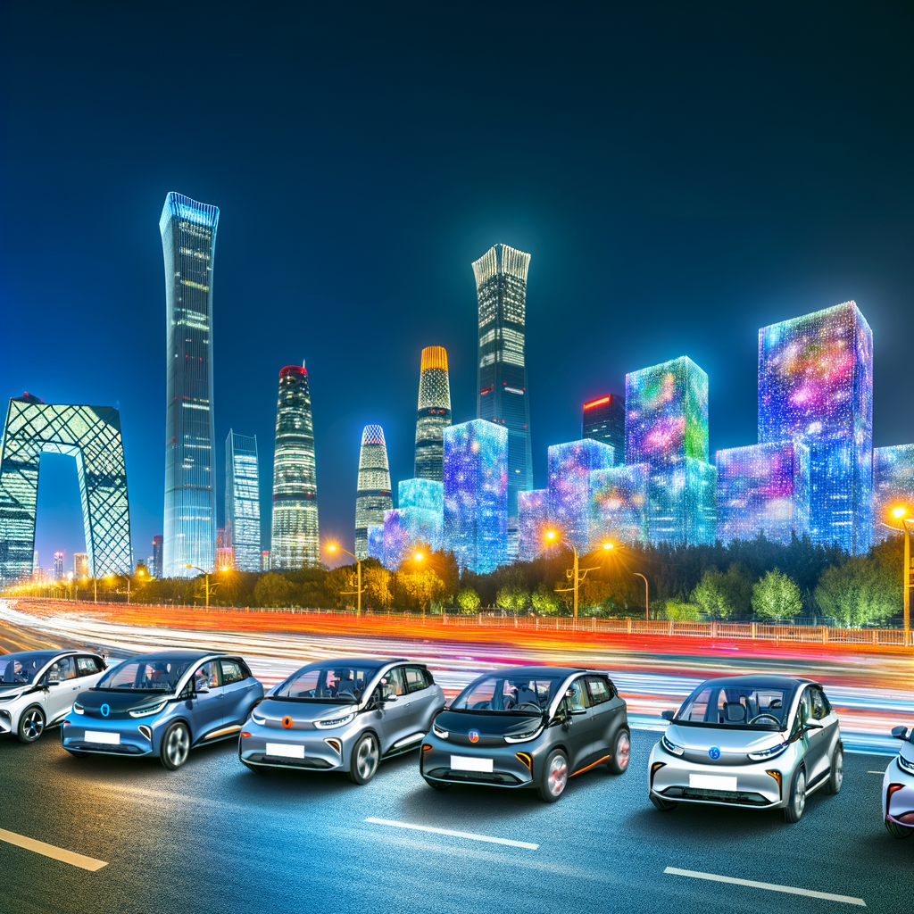 Electric cars crowd Beijing's futuristic skyline.