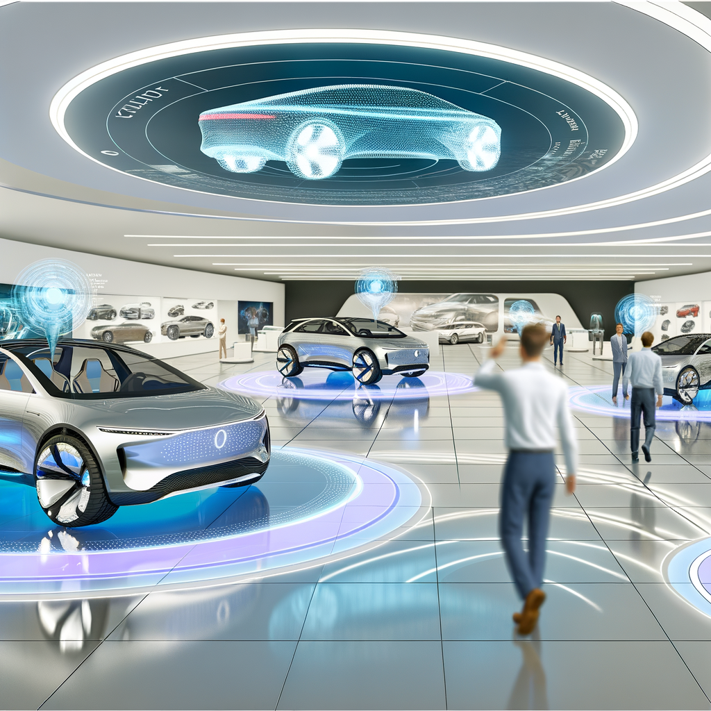 Futuristic car showroom, innovation in motion.