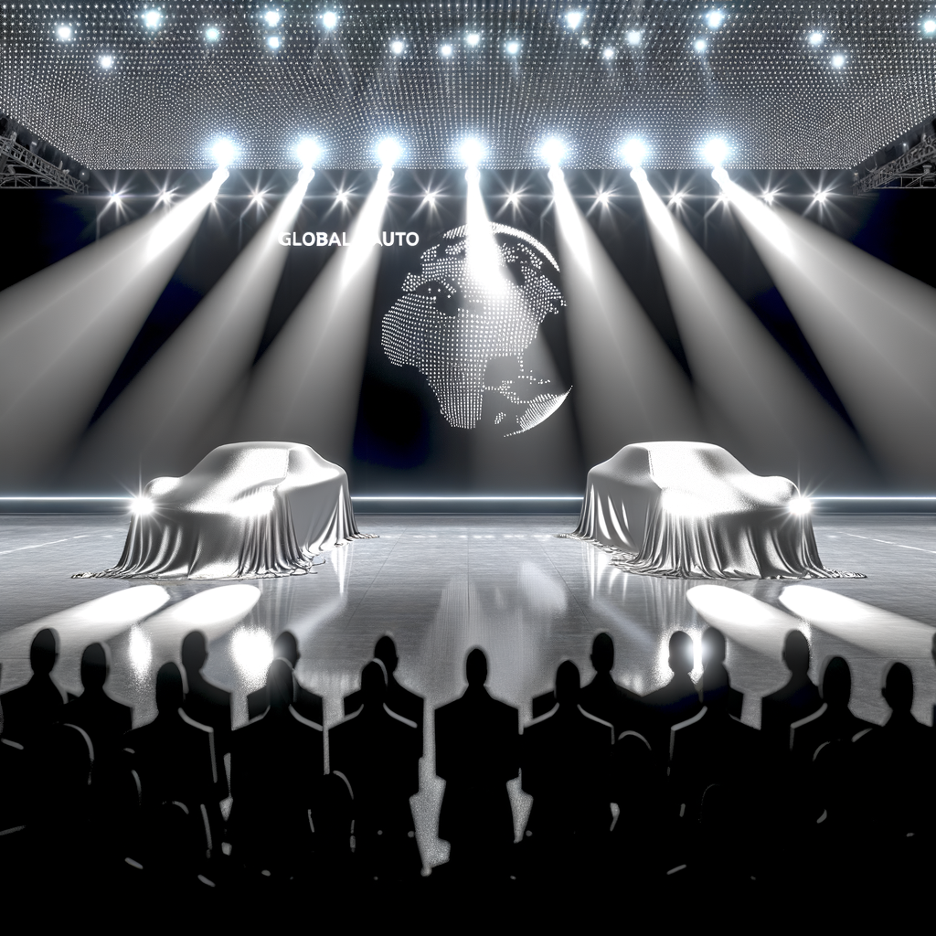 Futuristic cars unveiling at global auto show.