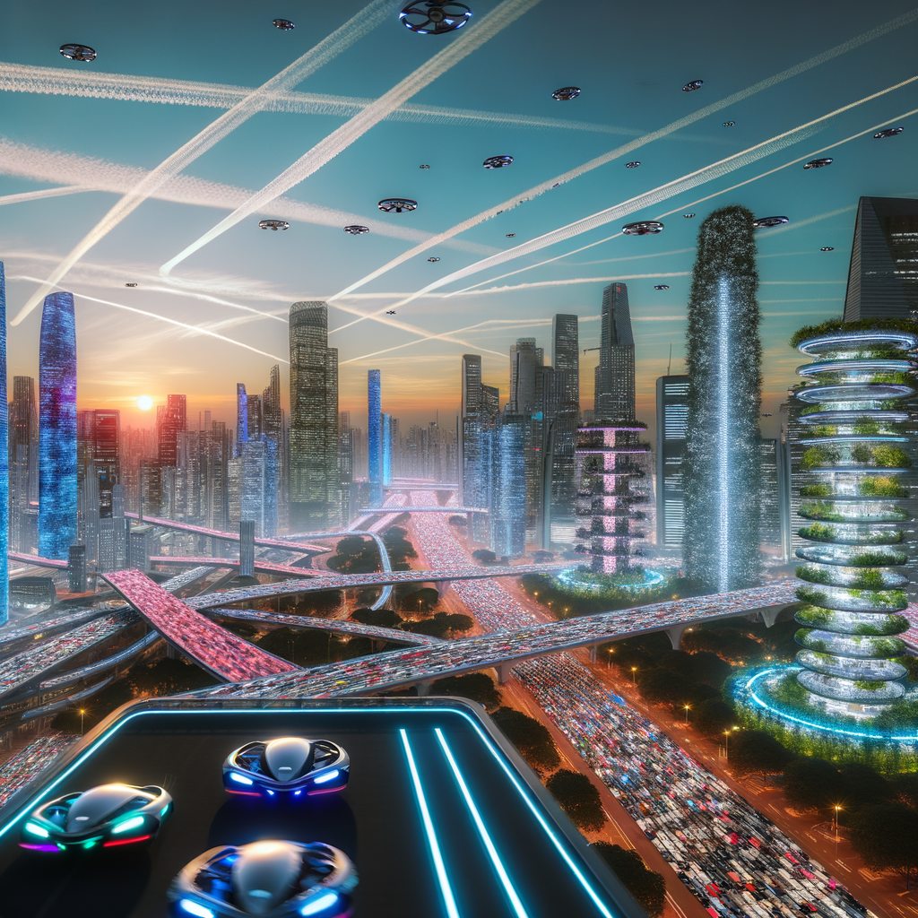 Futuristic cityscape with diverse, innovative vehicles.