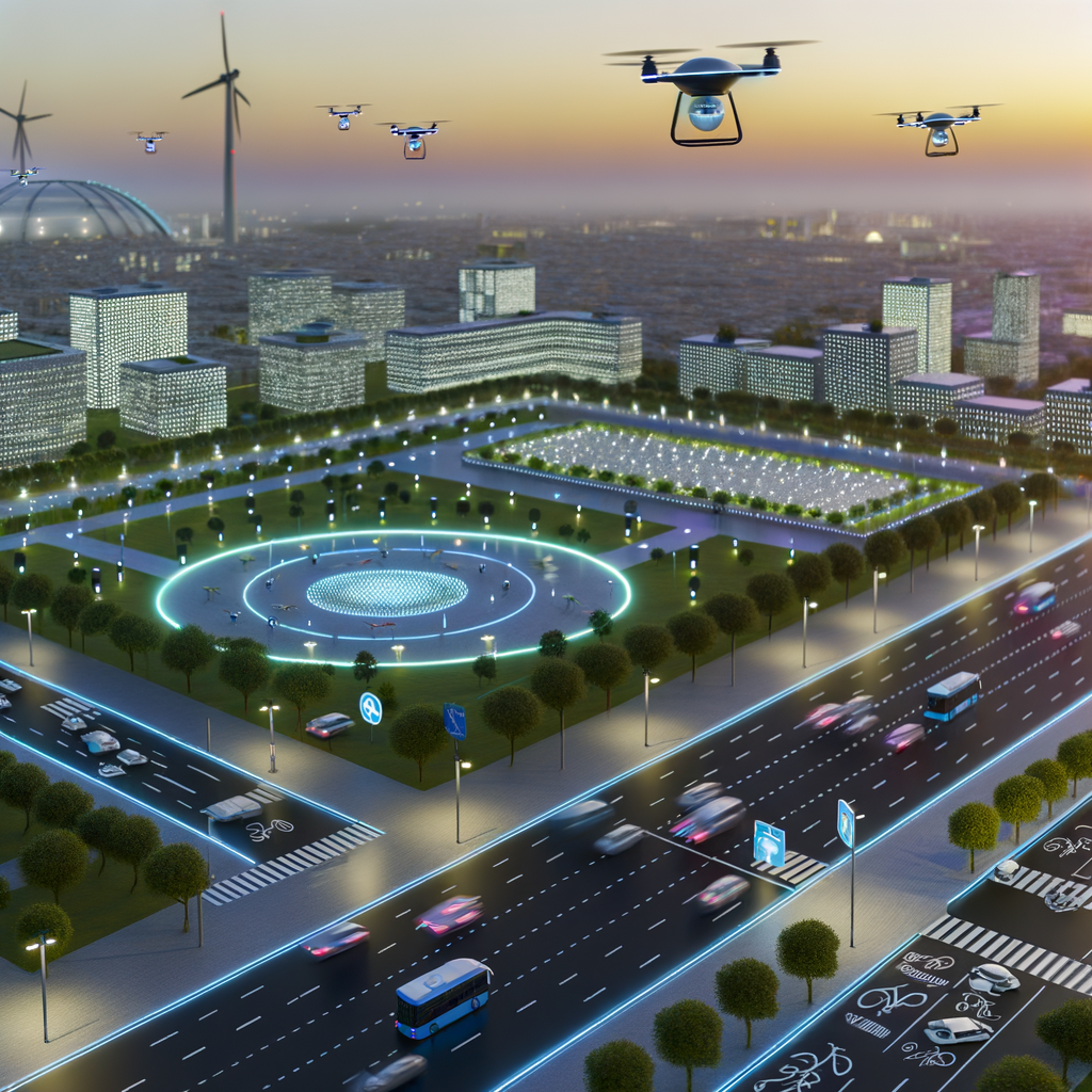 Futuristic cityscape with diverse mobility solutions.