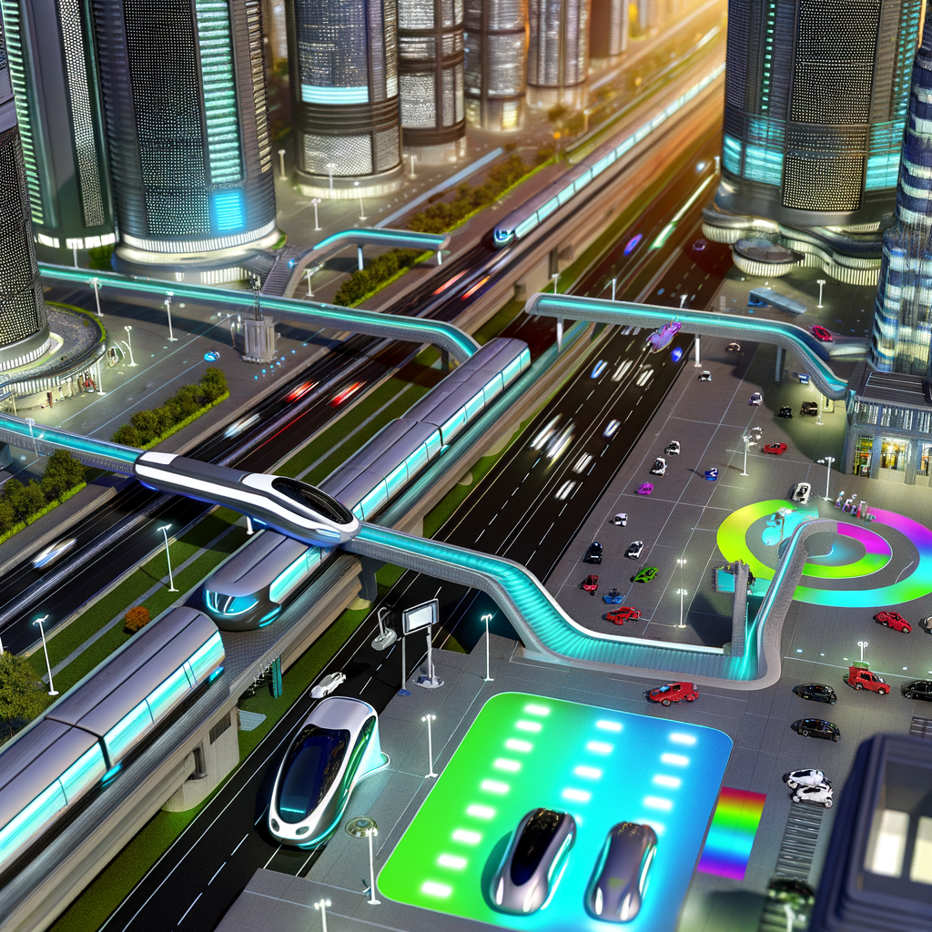Futuristic cityscape with diverse mobility modes.