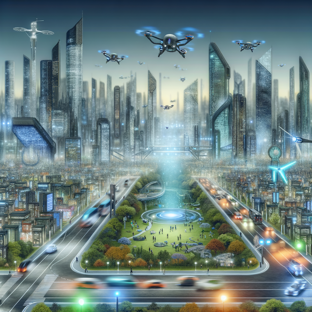 Futuristic cityscape with diverse mobility options.