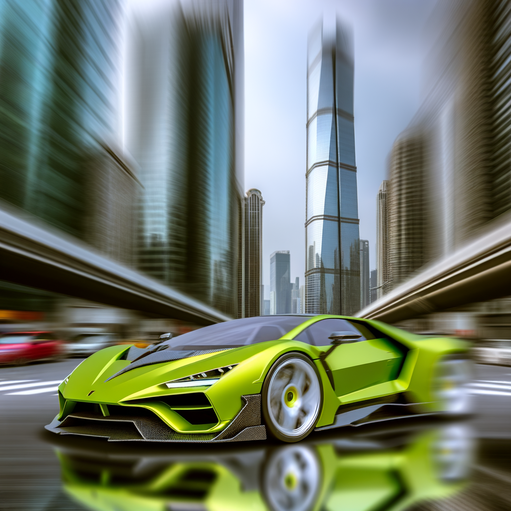 Lamborghini hybrid supercar racing through city.