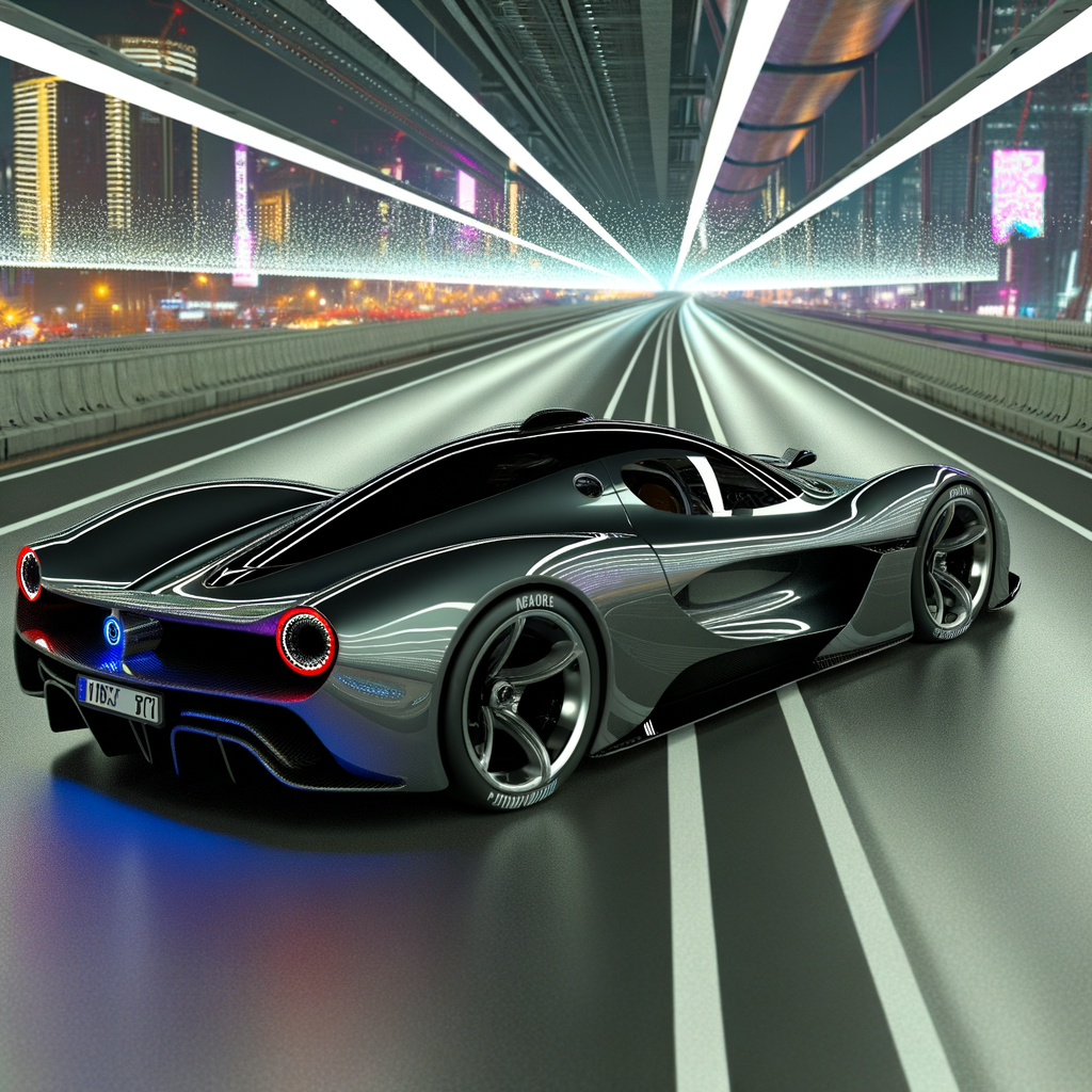 Sleek Lamborghini supercar on futuristic highway.