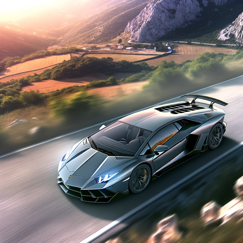 Sleek Lamborghini supercar on scenic road.